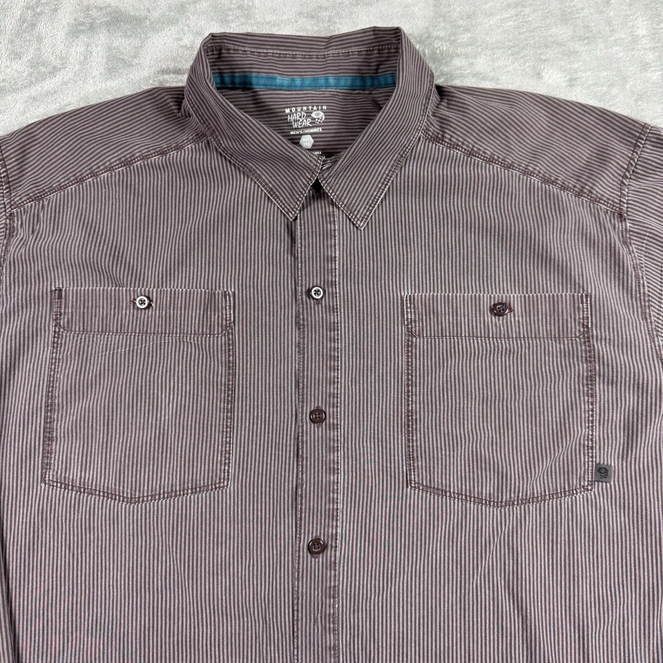 Camisa Mountain Hard Wear Para Hombre XXL Marrón Rayas Manga Larga Bolsillos Abotonados Foto 2 de 4