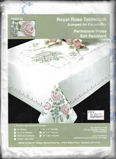 Tobin~Royal Rose Tablecloth~ Stamped Tablecloth for Embroidery T2027 50" X 70" 
