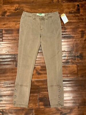 Anthropologie Tan Micro Stripe Skinny Leg Pants W/ Button Cuffs, Size 25
