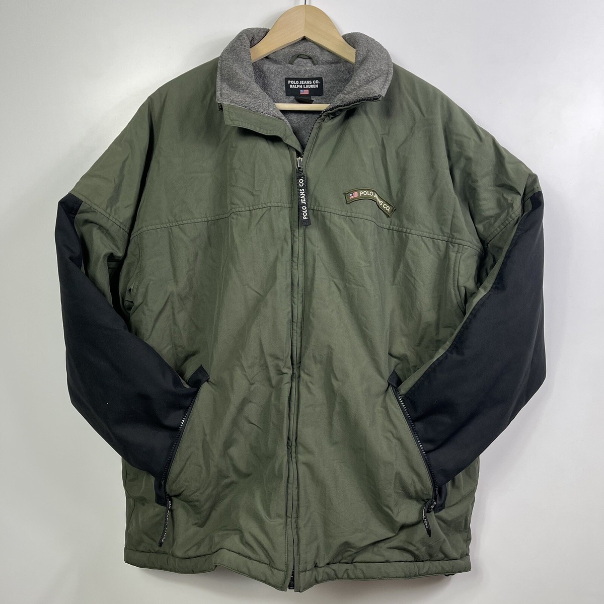 Vintage Polo Ralph Lauren Green Nylon Puffer Jacket Fleece lined  