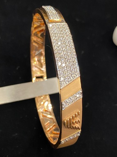 Bracelet Bangle En Or Blanc 14K 585 - Diamants Ronds 0.24 Ct Pavés - Largeur 6.5 Mm - Neuf Avec Certificat