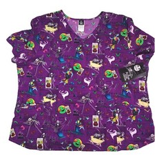 Disney The Nightmare Before Christmas Sz 3XL Women V-Neck Scrub Top Purple