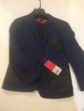 Boys Elie Balleh Blue Blazer With Black Elbow Patch, Sizes 2,6