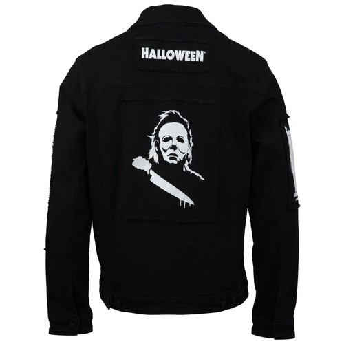 Michael Meyers Rough Sewn Denim Jacket with Sewn Patches Black - Picture 2 of 4