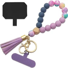 Phone Lanyard Silicone Beaded Phone Wrist Strap Cute Elastic Cell Phone Wristlet