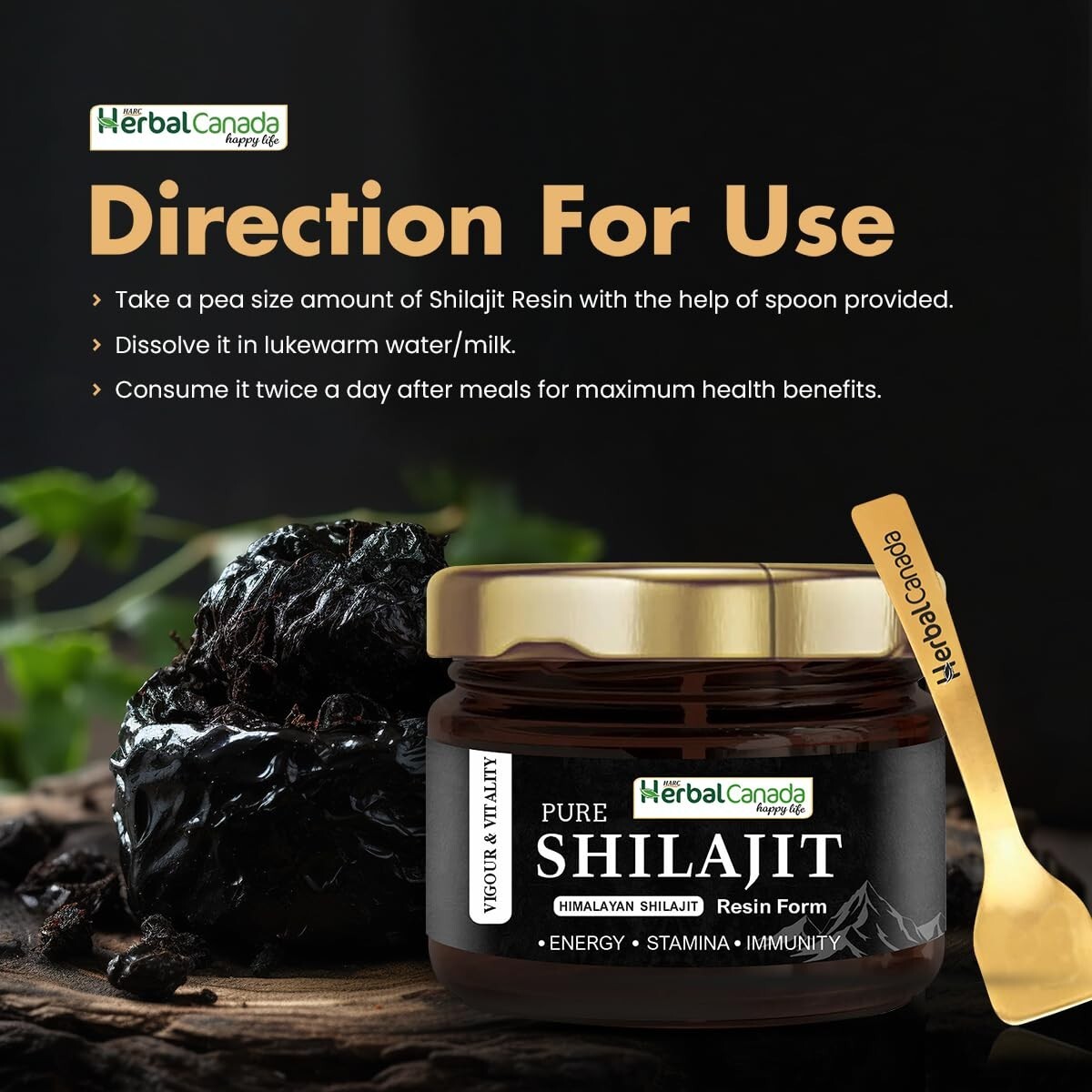 Shilajit Pur Himalayen En Résine – 100% Naturel, Bio, En Pot De 20g Avec Cuillère Doseuse | Complément Sport, énergie, Immunité