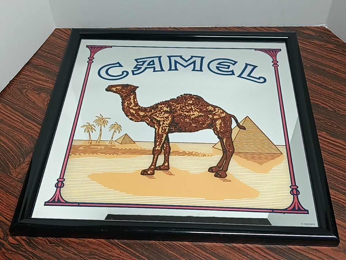 VTG CAMEL CIGARETTES FRAMED MIRROR SIGN 19.5” x 19.5