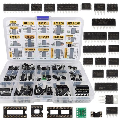Integrated Circuit Chip Assortment Kit   PWM, Opamp, Oscillator & Sockets