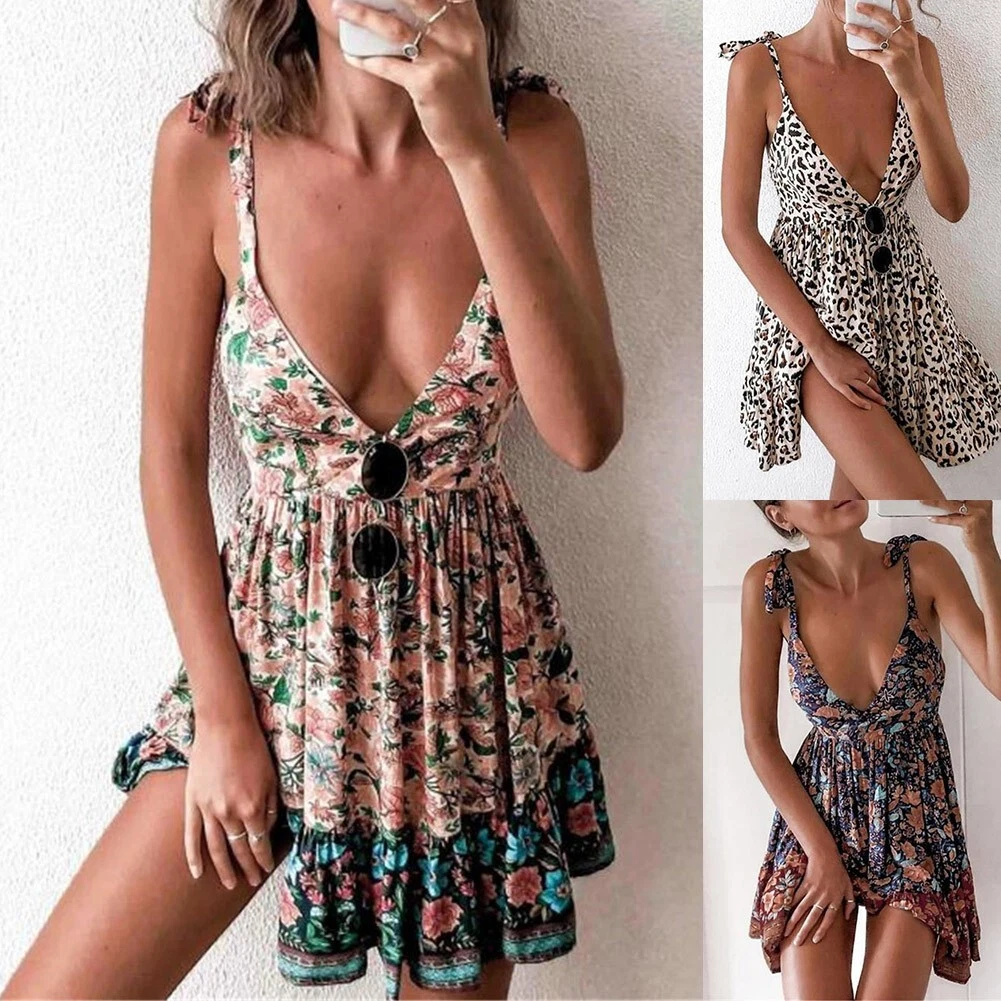 Hot New Womens Dress Sundress Holiday Lace Up Summer Suspenders Vacation |  eBay