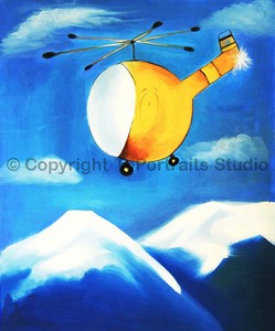 Helicopter-Over-Mountains-Original-Handmade-Oil-Painting-on-Canvas-30-034-x-36-034