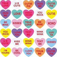 60 Lg CANDY HEART STICKERS CONVERSATION Love Valentines Day XOXO hug seals