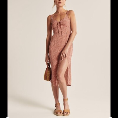 NWT Abercrombie & Fitch Cinch-Front Midi Dress, Dusty Pink Pattern, Small  Tall | eBay