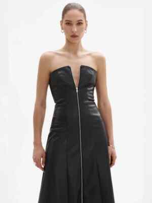 Women Strapless Midi Dress Ladies Sleeveless Stretch Slim PU Leather Long  Dress | eBay