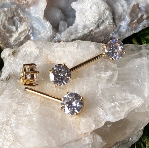 PAIR Double Round Gem 9/16" (14mm) Nipple Rings Barbells 14g 14 gauge - Picture 14 of 15