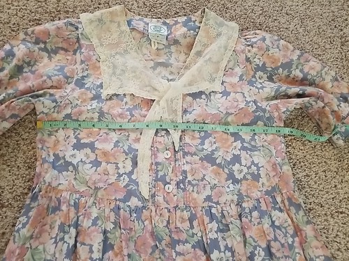 Vestido De Colección Laura Ashley Talla 6 Cottagecore Algodón Encaje Cuello con Corbata Verde Floral - Imagen 6 de 9