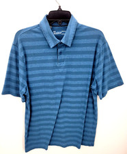 Under Armour Polo Shirt Mens Large Blue Stripe Performance Golf Outdoor Casual
