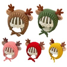 Trapper Hat Earflap Cap Cartoon Reindeer Antler Knitted Skullcap for Kid