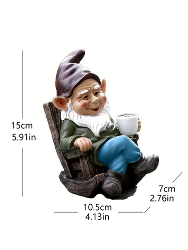 1 pieza adorno de jardín gnomo de resina mecedora estatuilla de té decoración exterior - Imagen 5 de 6