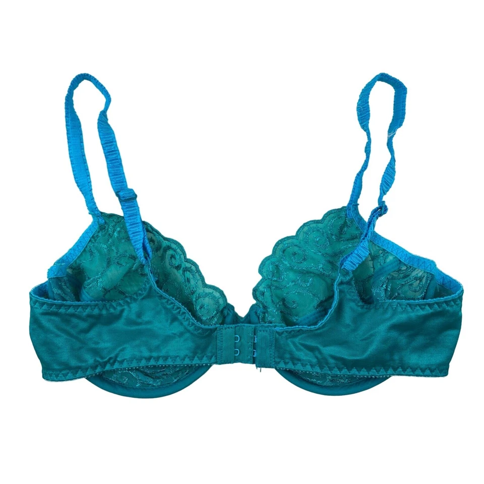 Sujetador vintage Olga 33220 para mujer talla 36C azul verde bordado transparente sin forro Foto 4 de 4