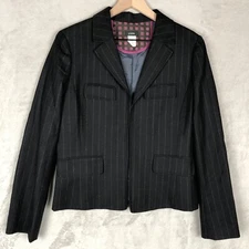 J. CREW 100% Wool Jacket Sz 10 Black Stripe Hook Pockets Academia Blazer Preppy