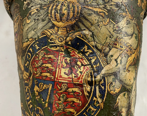 19th c Polychrome English Leather Fire Bucket with Royal Coat of Arms - Picture 10 of 13