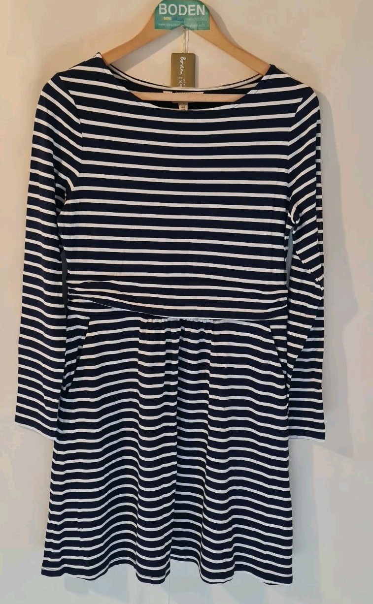 BODEN Abigail Jersey Dress SIZE UK 12P Navy Stripes BRAND NEW J0493  A23