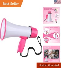 Lightweight 20W Pink Megaphone with Siren Voice Recording - Perfect for Events