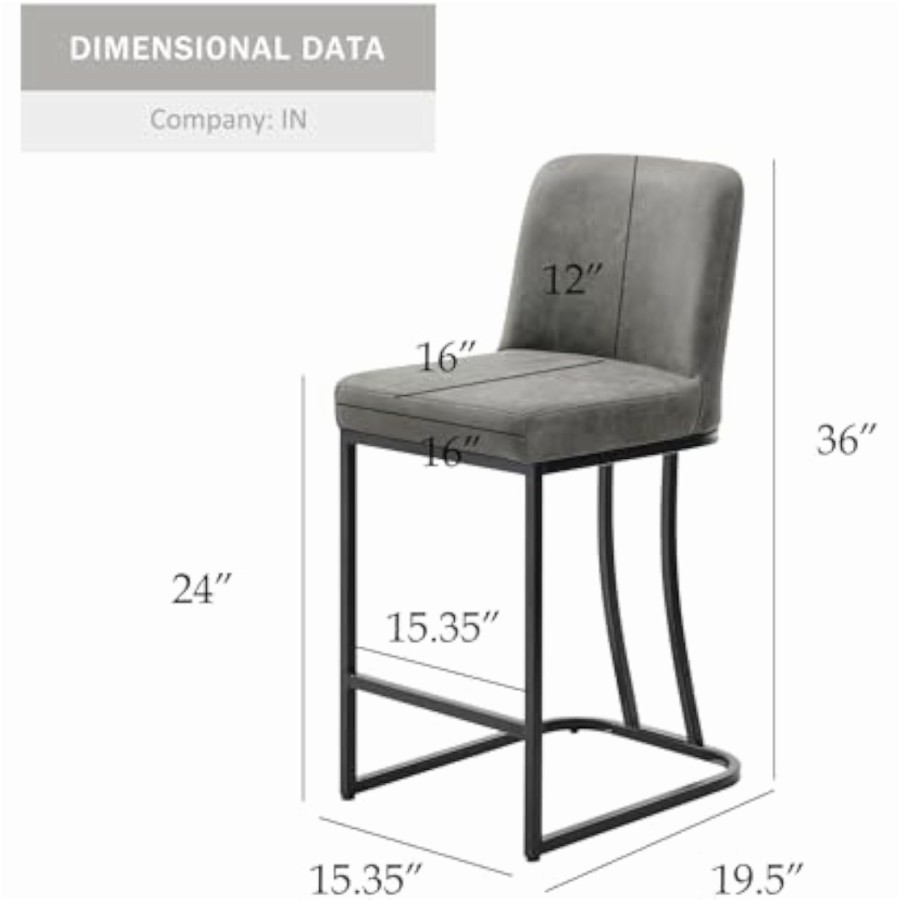 Bar Stools Set of 2, 24" Counter Height Barstools with Back, Leather K