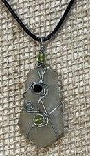 Handcrafted Clear Sea Glass Wire Wrapped Glass Stones Pendant Necklace Boho