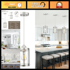 Brushed Nickel Pendant Light for Kitchen Island, Clear Glass 1-Light Fixture