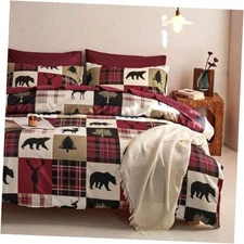  - Rustic Duvet Cover Set, Cabin Christmas Lodge Western King Burgundy Black