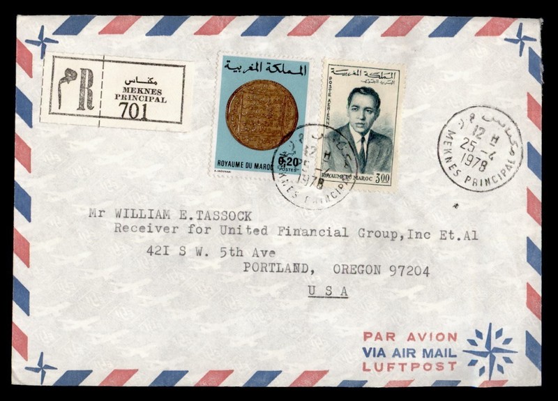 DR WHO 1978 MOROCCO REGISTERED MEKNES AIRMAIL TO USA R74577