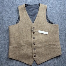 Tweed Vest Voboom Mens Medium Herringbone 100 Wool Pockets W/ Cinch Strap NEW