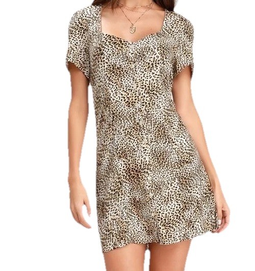 AMUSE SOCIETY Iman Mini Dress S Leopard Print Button Up Sweetheart Neck Viscose
