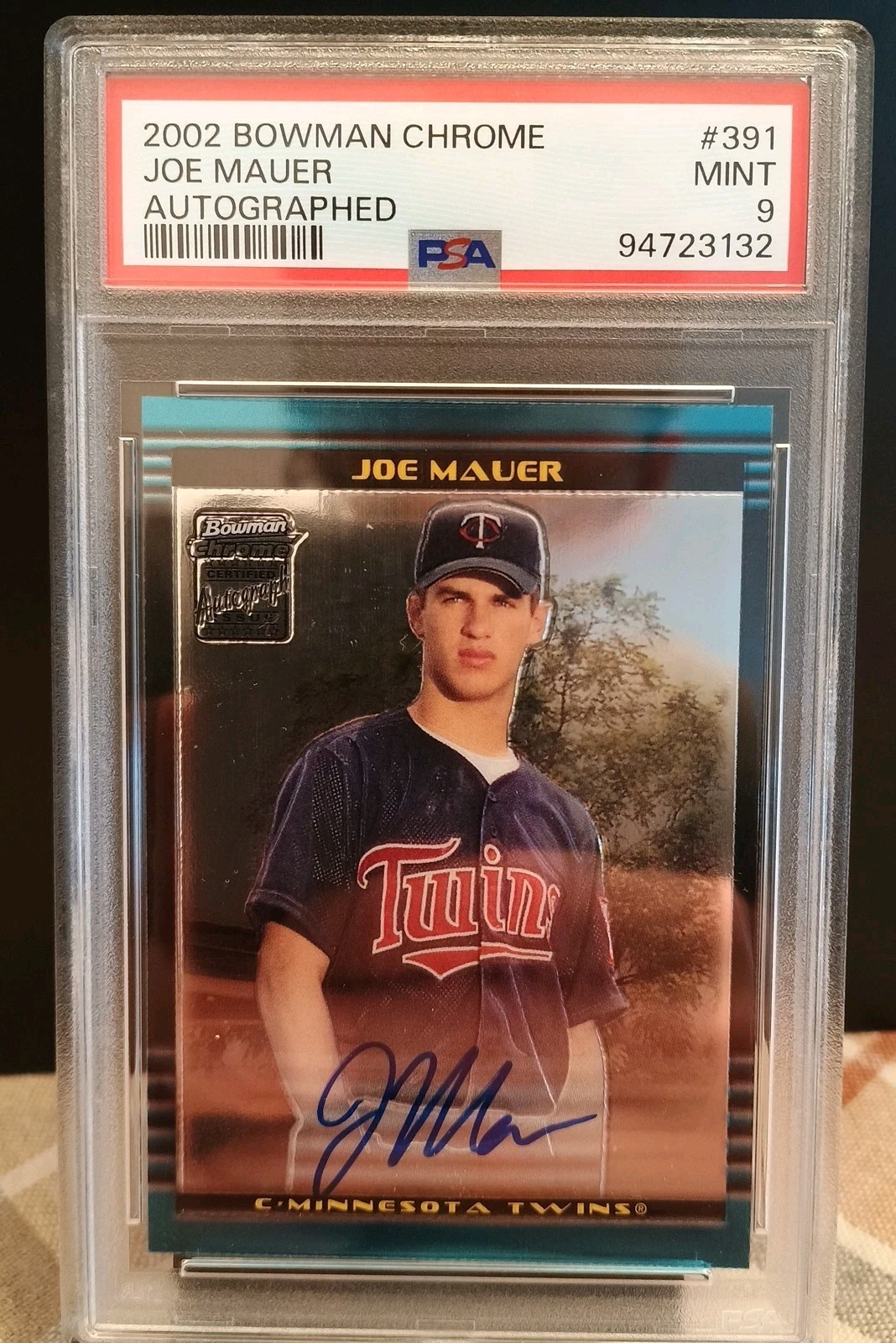2002 Bowman Chrome Auto 391 Joe Mauer RC Auto PSA 9 - Crisp Signature! Twins HOF