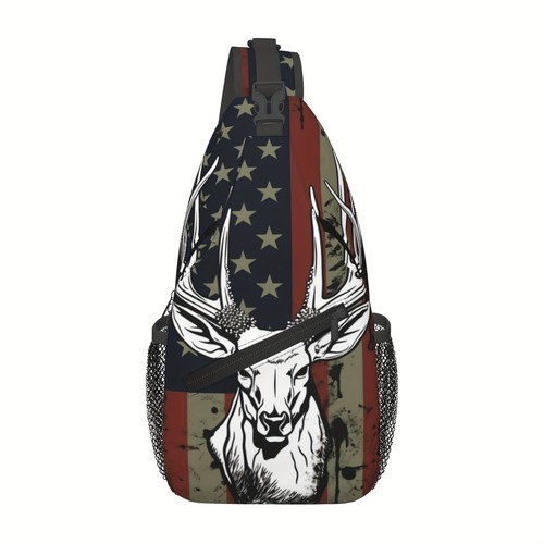 American Flag & Deer Hunting Crossbody Bag for Hiking, School, Travel