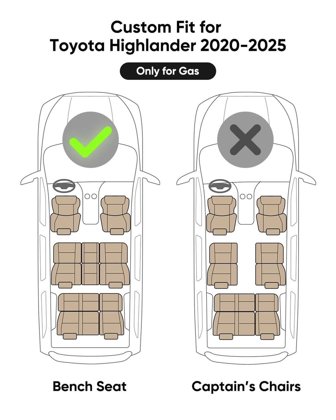 Floor Mats & Cargo Liner for Toyota Highlander 2020-2025 (Only for Bench Seat...