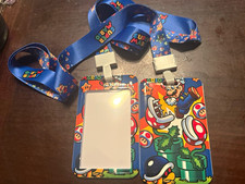 Super Mario Mario Character ID Badge Holder w/ Lanyard, Blue Plastic Graphic