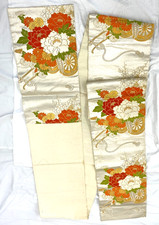 Japanese Vintage Kimono Fukuro Obi Silk Silver Embroidery Drit 166 x11 in