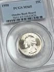 1950 P Washington Quarter Graded MS 65 by PCGS - Omaha Bank Hoard - Bright White