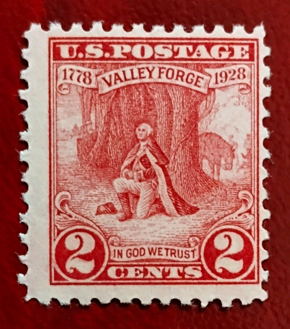 US Valley Forge 2 Cent Carmine Postage Stamp 1921-1930, MNH Uncancelled