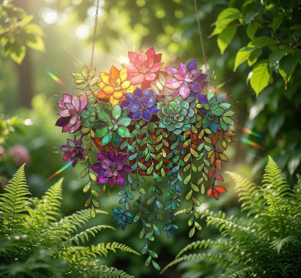 Arcobaleno Succulento Suncatcher, Pianta Acrilica da Appendere Decorazione Finestra, Botanica foto 3