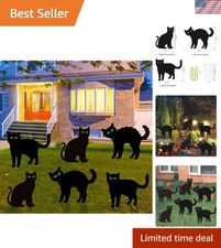 Spooky 6 PCS Black Cat Halloween Yard Signs with Glow Eyes - Waterproof