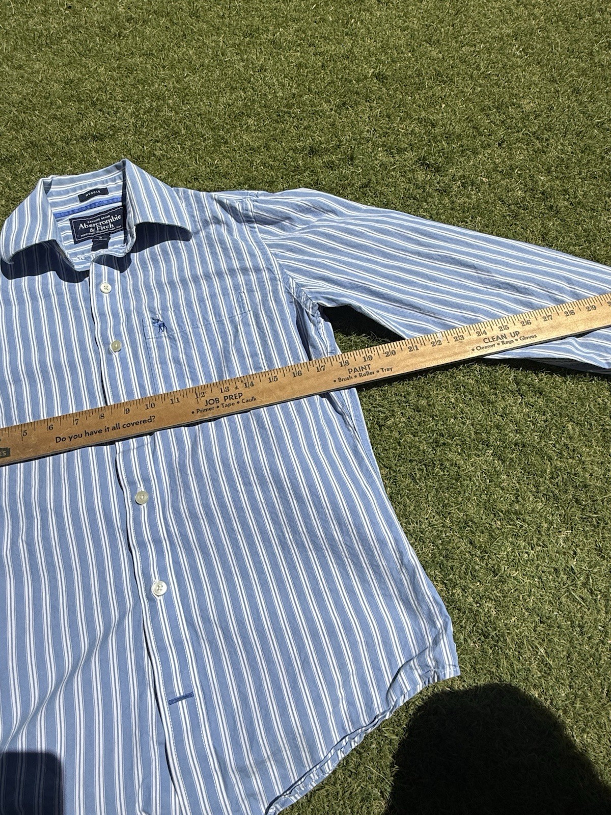 Abercrombie & Fitch Y2K Button Up Shirt Long Sleeve Mens Small Muscle Blue Strip