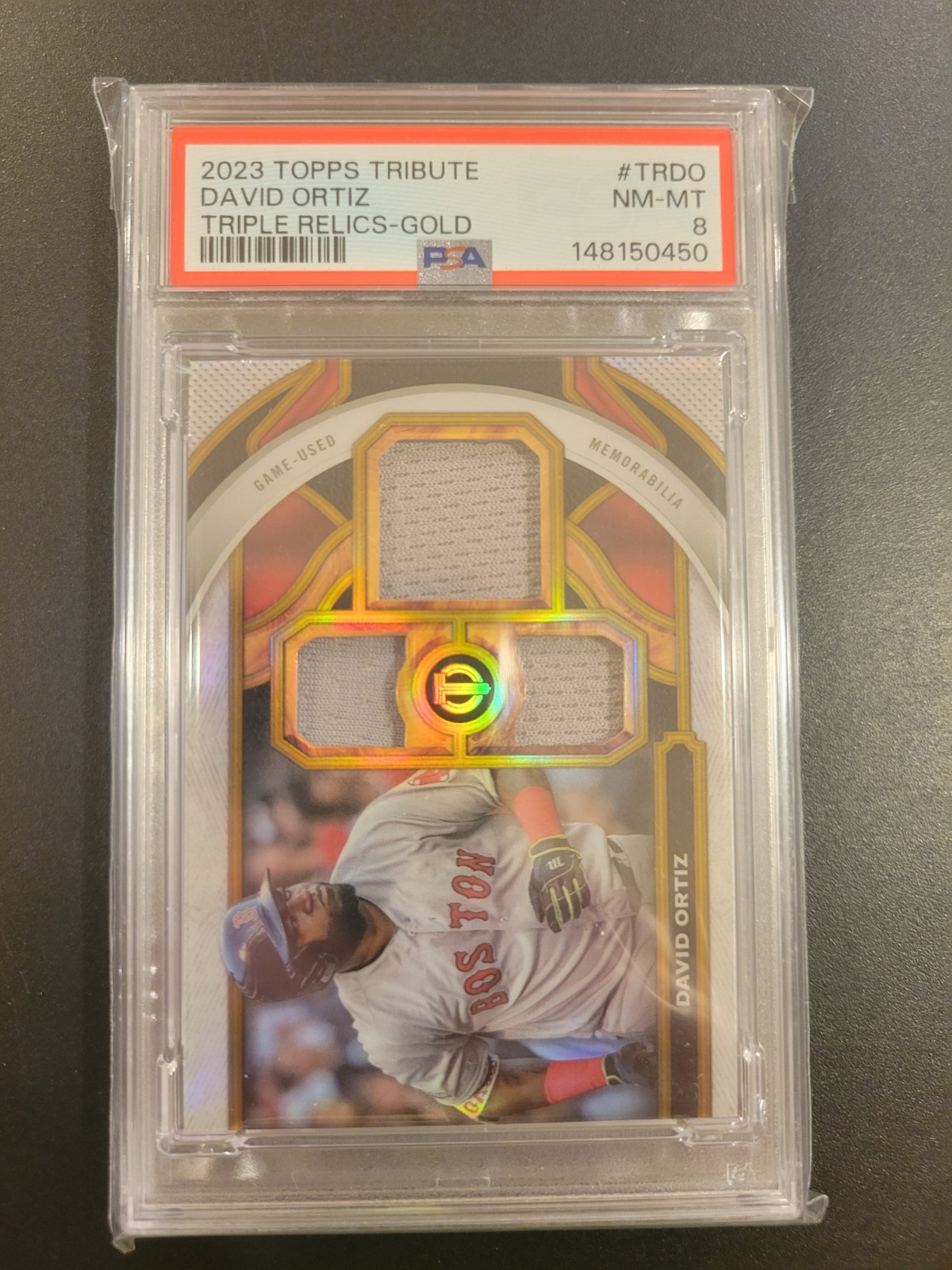 2023 Topps Tribute #TR-DO David Ortiz Triple Relic Gold /75 - PSA 8 - Pop 1 HOF view 1