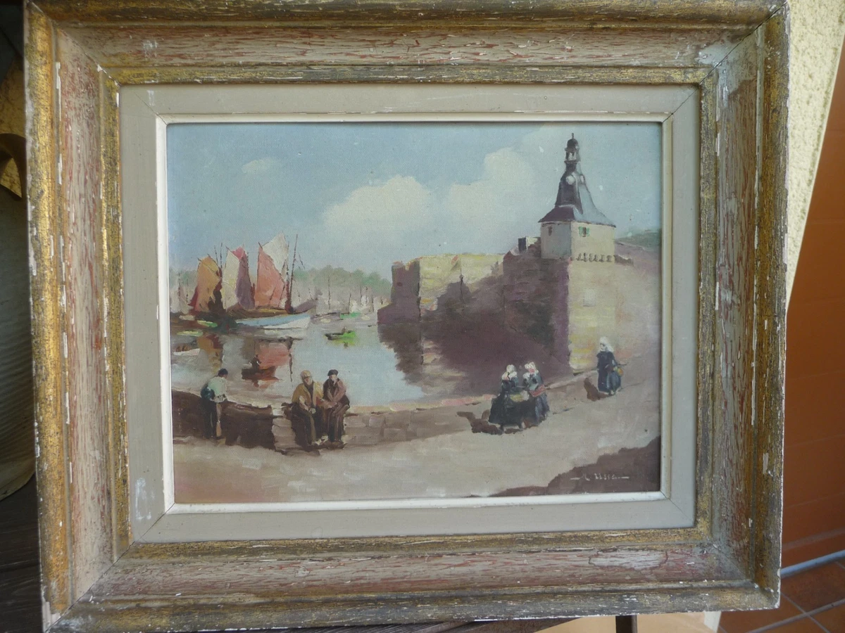 Marine ancienne, huile sur bois début XXe, restaurée et en vente