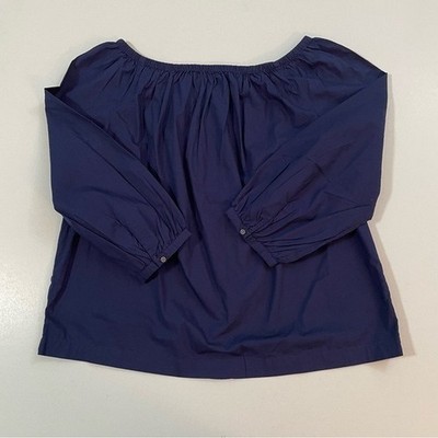 Gap Navy Blue Off The Shoulder Button Back Poplin Blouse Top 577676-00-1 Small