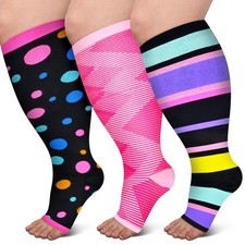 Open Toe Compression Socks for Women 3 pairs Toeless Sock Wide Calf Knee High...