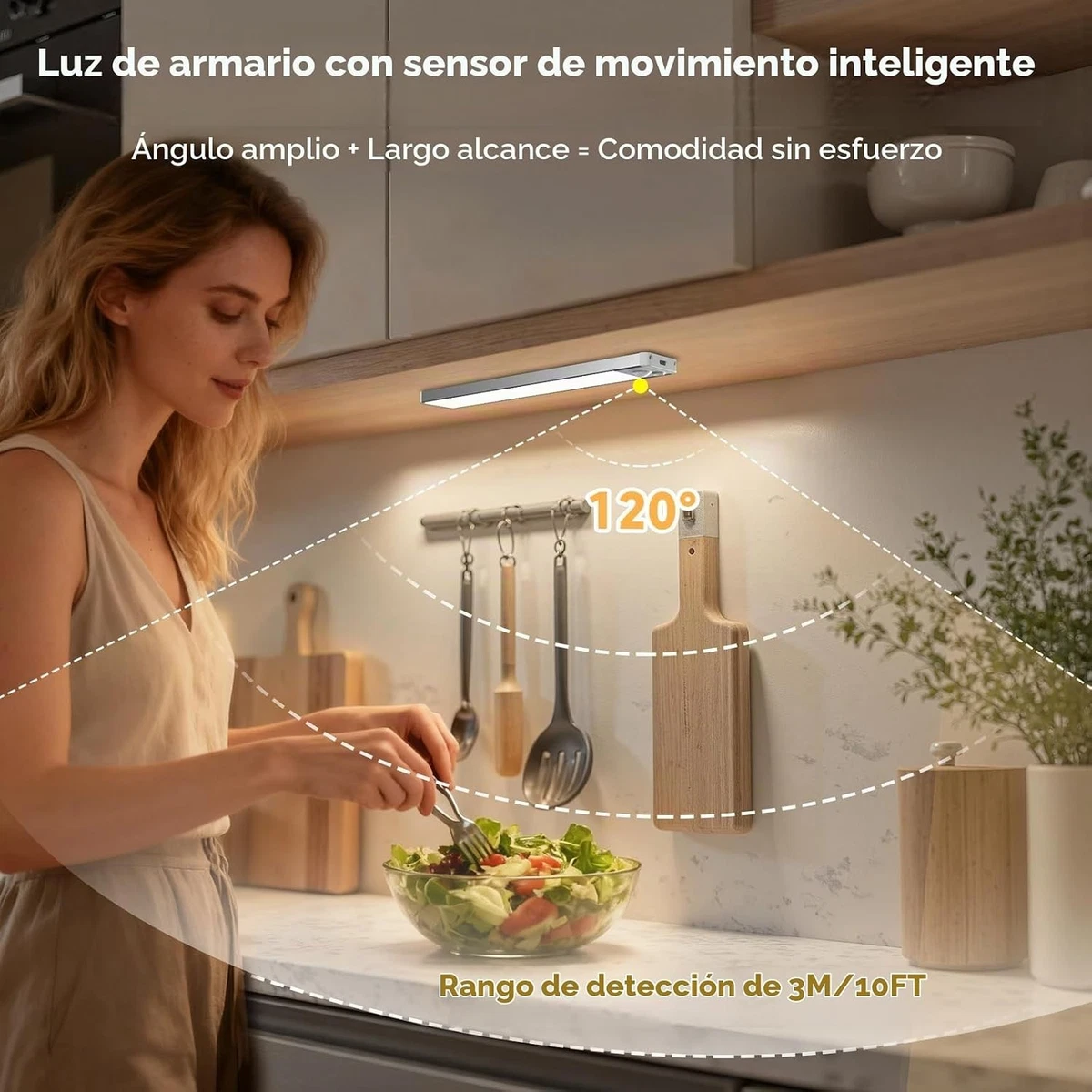 Luces LED para Cocina Bajo Gabinete con Sensor de Movimiento 20CM -3 Pack