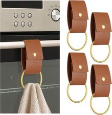Hoolerry 4 PCS Leather  Metal Towel Ring Holder for Kitchen Dish Brown